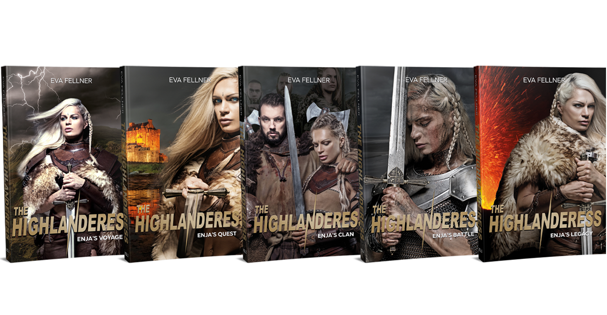 All five volumes of The Highlanderess Saga by Eva Fellner